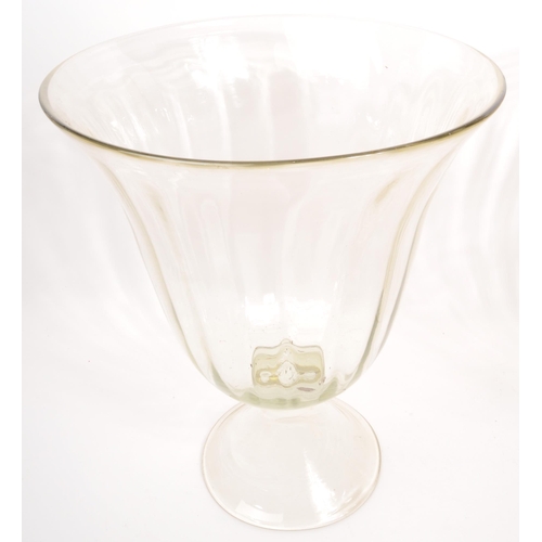 445 - A pair of large 20th century glass vase urns. With a large circular tapering bowl, clear glass with ... 