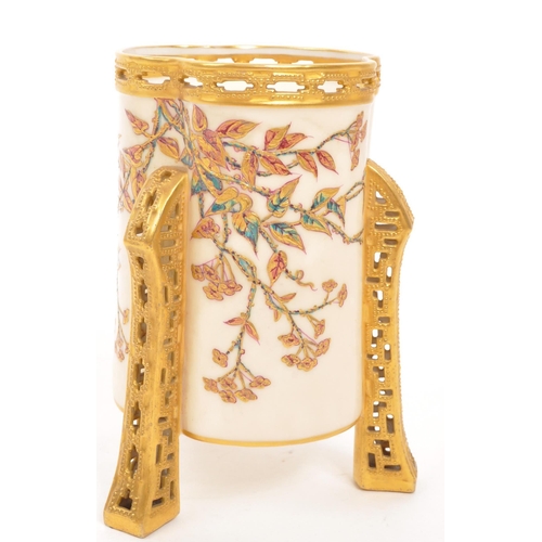 454 - A 19th circa 1890 Century Royal Worcester ' Blush Ivory ' reticulated vase hand painted with gold an... 