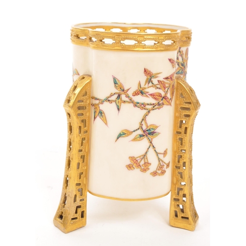 454 - A 19th circa 1890 Century Royal Worcester ' Blush Ivory ' reticulated vase hand painted with gold an... 