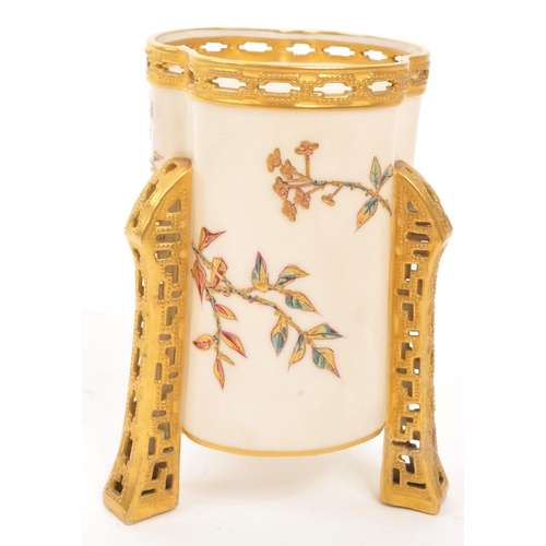 454 - A 19th circa 1890 Century Royal Worcester ' Blush Ivory ' reticulated vase hand painted with gold an... 