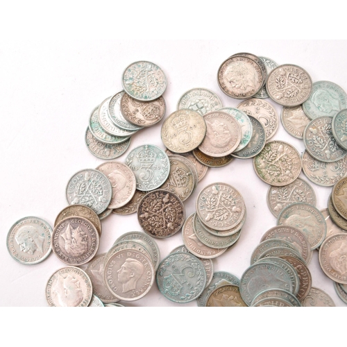 459 - A large collection of 20th century 1920-1947 British .500 silver threepence coins. The collection we... 