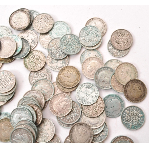 459 - A large collection of 20th century 1920-1947 British .500 silver threepence coins. The collection we... 