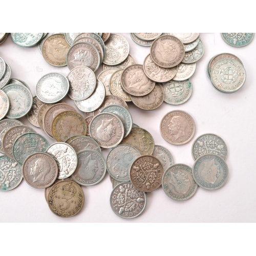 459 - A large collection of 20th century 1920-1947 British .500 silver threepence coins. The collection we... 