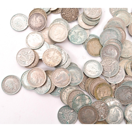 459 - A large collection of 20th century 1920-1947 British .500 silver threepence coins. The collection we... 