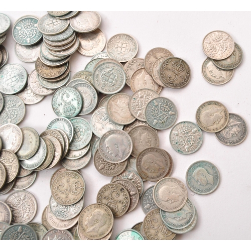 460 - A large collection of 20th century 1920-1947 British .500 silver threepence coins. The collection we... 