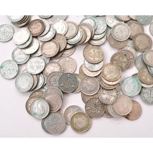 460 - A large collection of 20th century 1920-1947 British .500 silver threepence coins. The collection we... 