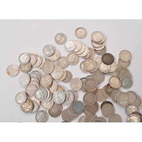 468 - A large collection of early 20th century pre-1920 British .925 silver threepence coins. The coins da... 