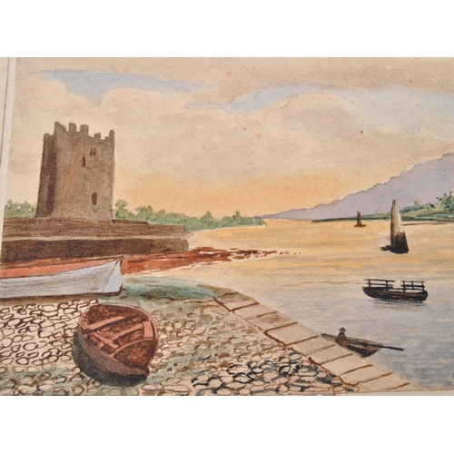 494 - Ireland Co. Louth Castle Carlingford Narrow Water. Original watercolour mounted on card. Signed J.M.... 