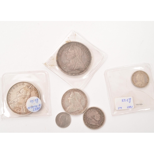 496 - A collection of 19th century Queen Victoria & George III silver 925 coins. To include a 1887 dou... 