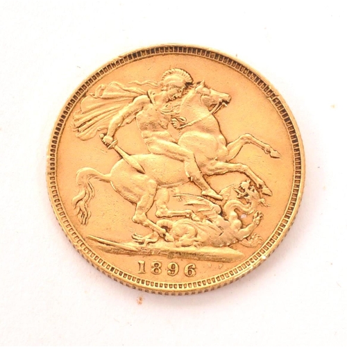 531 - A Victorian 1896 full gold sovereign coin. The Victorian sovereign having the Queen Victoria old hea... 