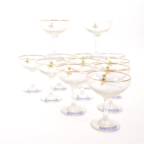 74 - Babycham - A collection of twelve 20th Century circa 1970s vintage Babycham champagne glasses. With ... 