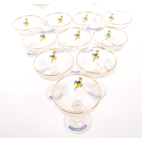 74 - Babycham - A collection of twelve 20th Century circa 1970s vintage Babycham champagne glasses. With ... 