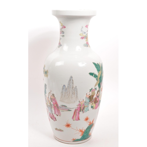 87 - A large early 20th Century Chinese famille rose ceramic vase with hand painted oriental scenes of fi... 