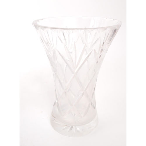 132 - A large 20th Century vintage crystal cut glass vase having repeated geometric diamond and star cuts.... 