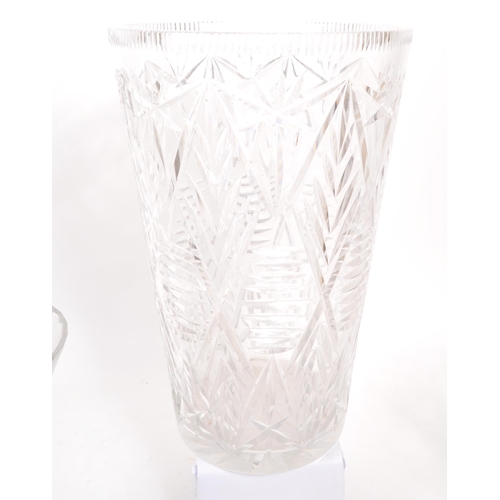 132 - A large 20th Century vintage crystal cut glass vase having repeated geometric diamond and star cuts.... 