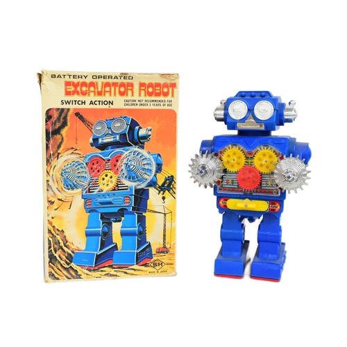 437 - Retro Toys - a vintage Japanese SH battery operated Excavator Robot, with switch action. In good con... 