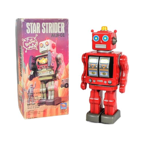 438 - Tinplate Toys - a vintage Japanese Tin Toy Project Star Strider AIJI-01 battery operated robot, colo... 