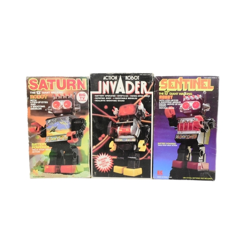 444 - Retro Toys - x3 Chinese Kamco battery operated robots, comprising of; Sentinel, Saturn and Invader. ... 