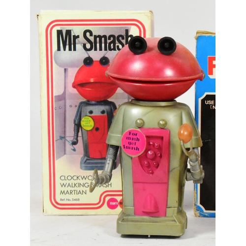 459 - Tinplate Toys - x4 vintage Chinese robots, comprising of; Mr Smash by Marx Toys, Martian Invader by ... 