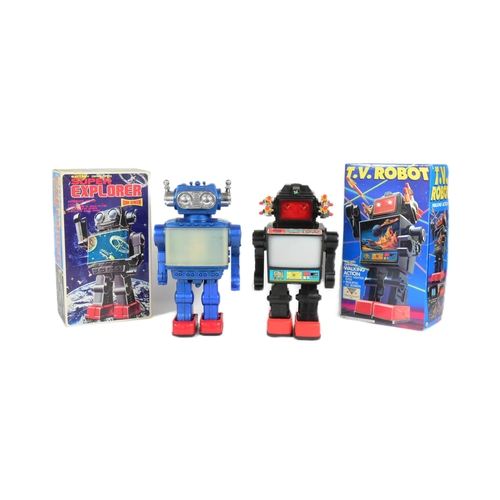 466 - Retro Toys - x2 space related robots with tv screens. Comprising of; T.V. Robot and Super Explorer b... 