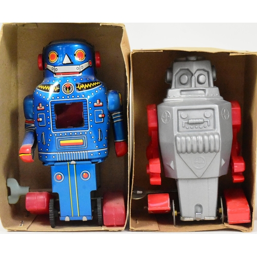 477 - Tinplate Toys - x6 vintage wind-up robots, comprising of; Inter Planet Space Captain, Mechanical Mig... 