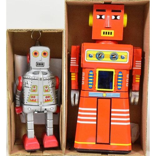 477 - Tinplate Toys - x6 vintage wind-up robots, comprising of; Inter Planet Space Captain, Mechanical Mig... 