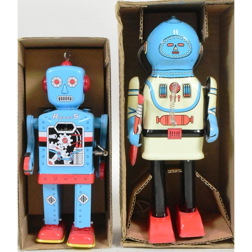 477 - Tinplate Toys - x6 vintage wind-up robots, comprising of; Inter Planet Space Captain, Mechanical Mig... 