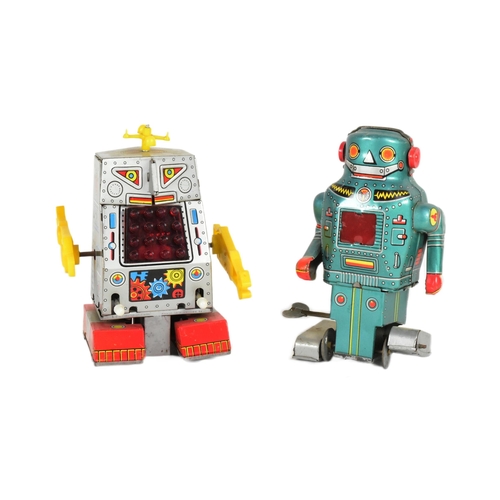 508 - Tinplate Toys - x2 vintage 1960s Japanese Noguchi wind-up robots, comprising of; Sparky Robot and Su... 