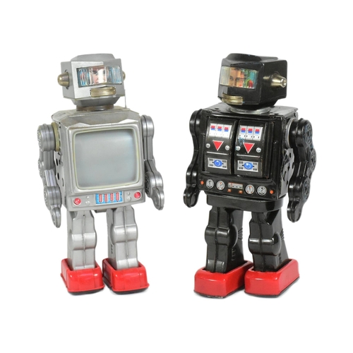 513 - Tinplate Toys - x2 Japanese, believed to be Horikawa space-related robots, featuring a Rotate-O-Mati... 