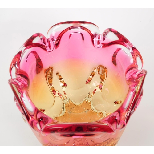 13 - Josef Hospodka for Chribska - A Czech vintage mid century studio art glass vase ornament. In a pink ... 