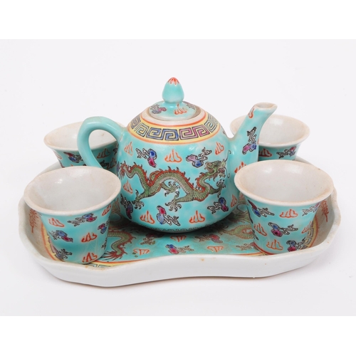 30 - An early 20th century Chinese miniature / dolls house porcelain tea / coffee set. Compirising of tea... 