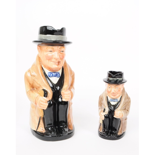 33 - Royal Doulton - Winston Churchill - Two vintage 20th century ceramic pottery character jugs. Winston... 