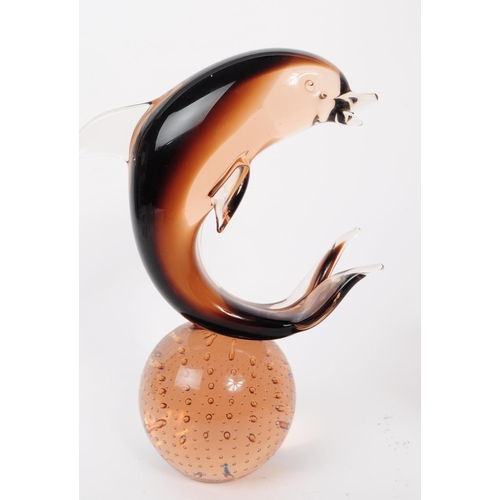 35 - Bottaro - Murano - A mid 20th century studio art glass dolphin paperweight figure. The figure in the... 