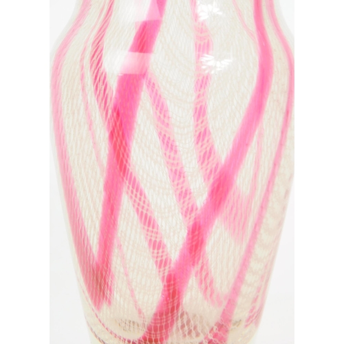 45 - Harrach - Mid 20th century studio art glass vase.  Pink and white decoration, Harrtil range. Designe... 