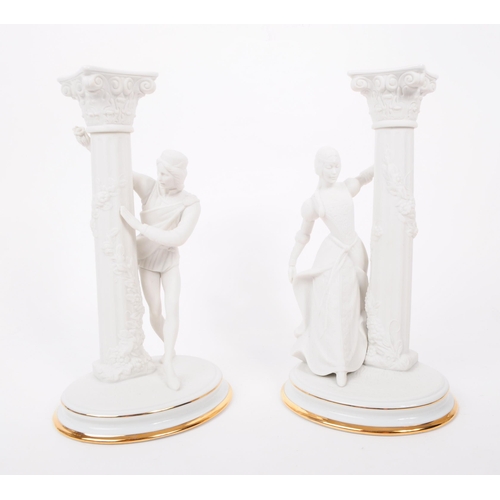 63 - Franklin Mint - Two late 20th century porcelain figures / statues. Romeo & Juliet candlesticks. ... 