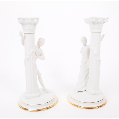 63 - Franklin Mint - Two late 20th century porcelain figures / statues. Romeo & Juliet candlesticks. ... 