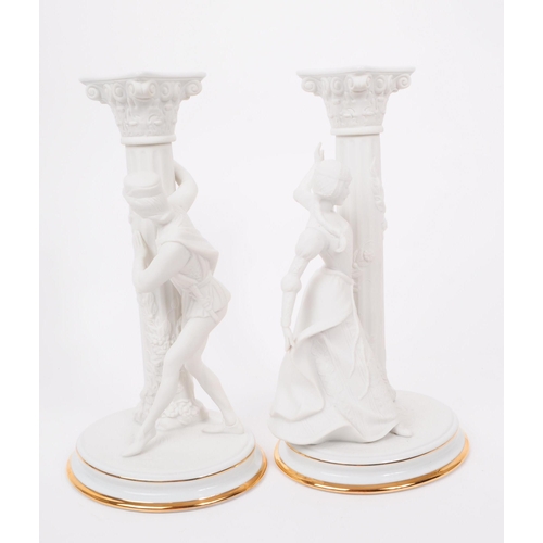 63 - Franklin Mint - Two late 20th century porcelain figures / statues. Romeo & Juliet candlesticks. ... 