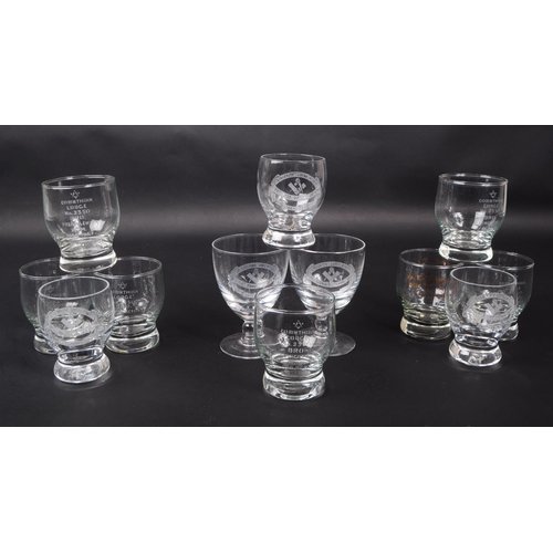 67 - A collection of twelve Masonic goblet / drinking glasses. To include Corinthian Lodge, Sincerity Lod... 