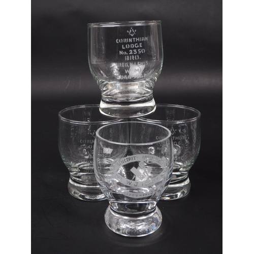 67 - A collection of twelve Masonic goblet / drinking glasses. To include Corinthian Lodge, Sincerity Lod... 