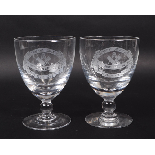 67 - A collection of twelve Masonic goblet / drinking glasses. To include Corinthian Lodge, Sincerity Lod... 