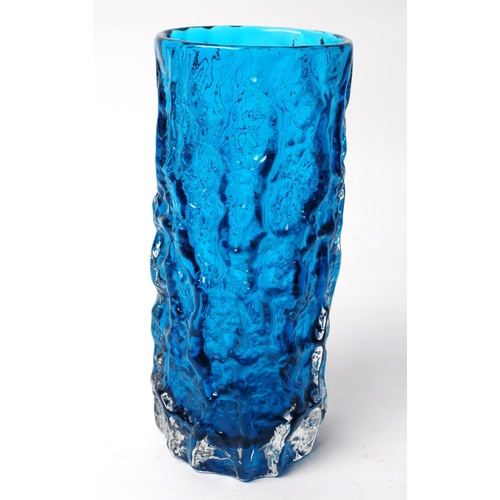 69 - Whitefriars - Mid century studio art glass vase. Bark vase in Kingfisher blue. Cylindrical form with... 