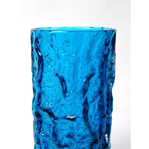 69 - Whitefriars - Mid century studio art glass vase. Bark vase in Kingfisher blue. Cylindrical form with... 