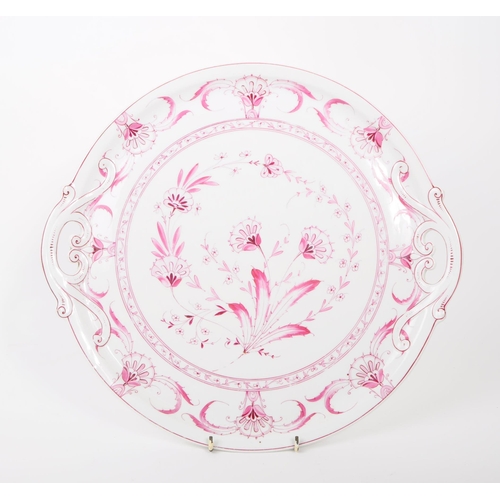 7 - A large 20th century porcelain serving platter / cake plate. The plate having white ground with hand... 