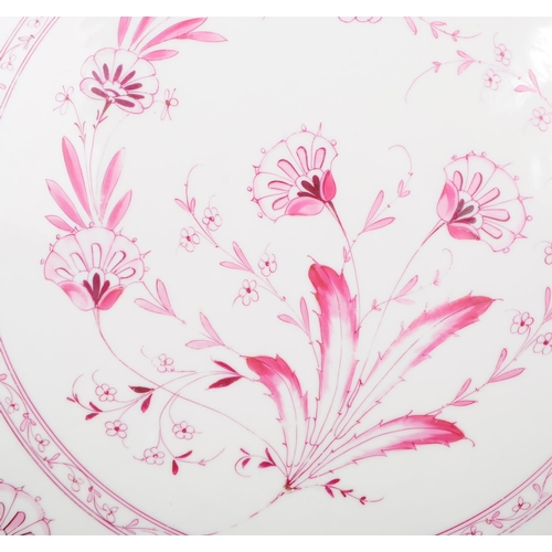 7 - A large 20th century porcelain serving platter / cake plate. The plate having white ground with hand... 