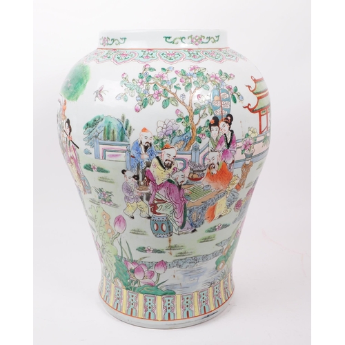 79 - Early 20th century Chinese porcelain large vase / planter. Famille rose pattern with Chinese figures... 