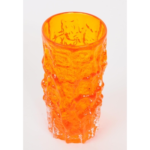 9 - Whitefriars - retro mid 20th century tangerine orange bark pattern vase, designed by Geoffrey Baxter... 