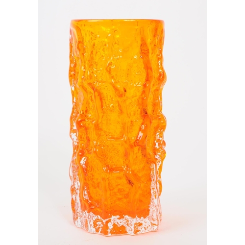 9 - Whitefriars - retro mid 20th century tangerine orange bark pattern vase, designed by Geoffrey Baxter... 