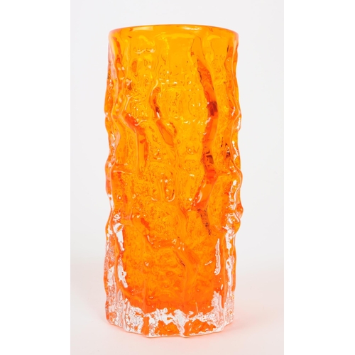 9 - Whitefriars - retro mid 20th century tangerine orange bark pattern vase, designed by Geoffrey Baxter... 