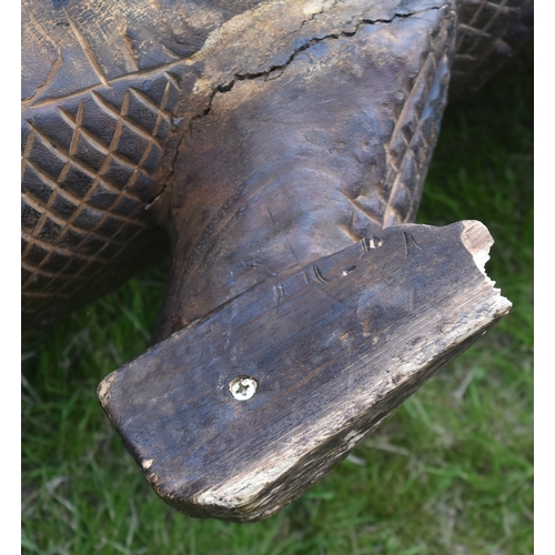 11 - Former Bristol Zoo Gardens - a large carved hardwood crocodile sculpture. Carved with mouth open and... 