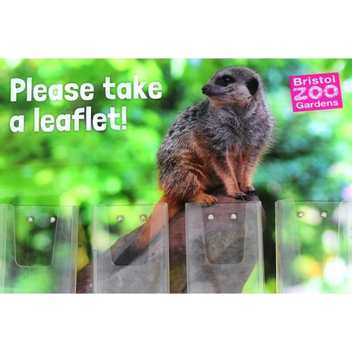 137 - Former Bristol Zoo Gardens - an original 'Please Take A Leaflet' meerkat themed shop display sign fr... 